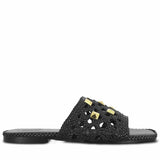 Saint Giada Black Handcrafted Leather Woven Slides