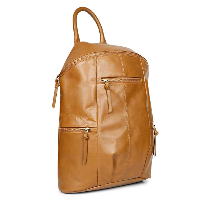 Favore Tan Leather Oversized Structured Backpacks