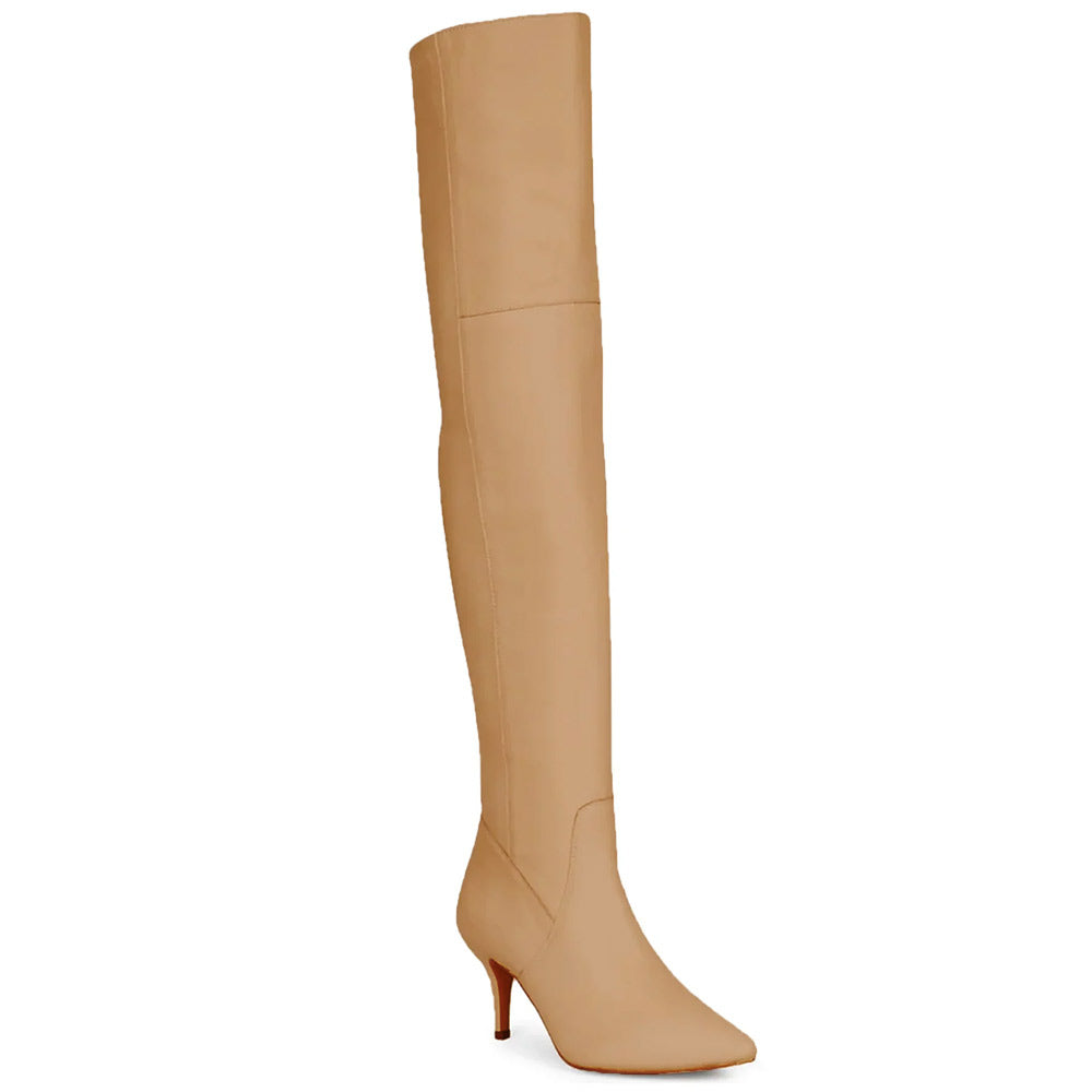 Saint Brigitte Beige Stretch Napa Thigh High Boots