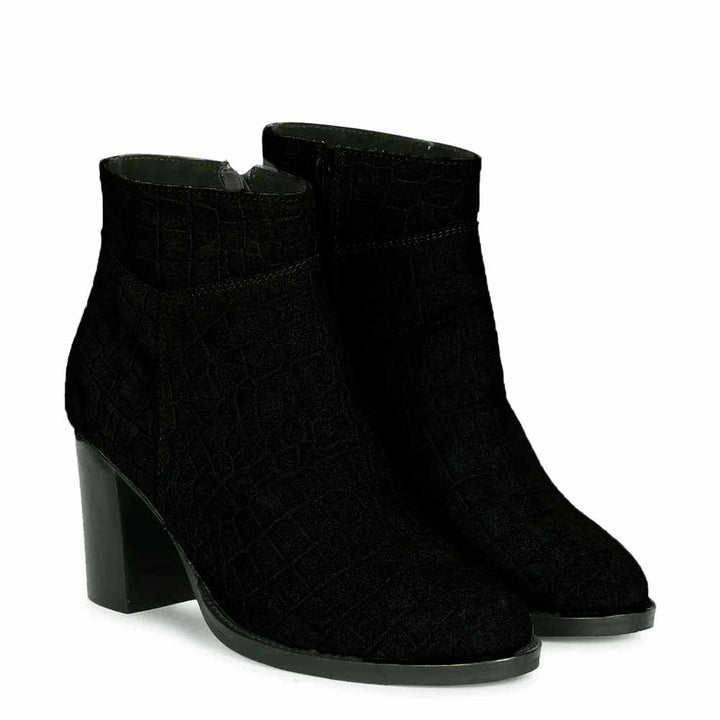 Saint Fayette Black Suede Croco Print Leather Ankle Boots