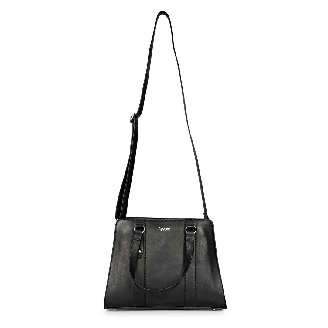 Favore Black Leather Women Satchel Bags