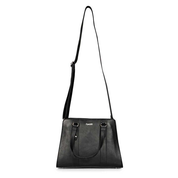 Favore Black Leather Women Satchel Bags