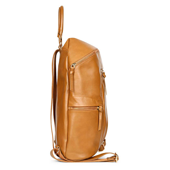 Favore Tan Leather Oversized Structured Backpacks