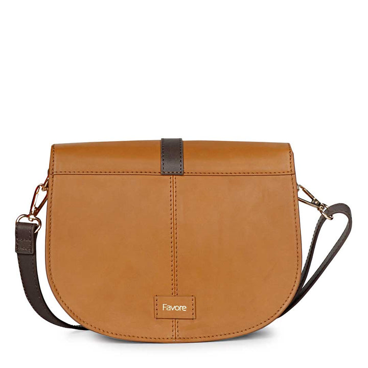 Favore Women Dark Tan Leather Saddle Bags