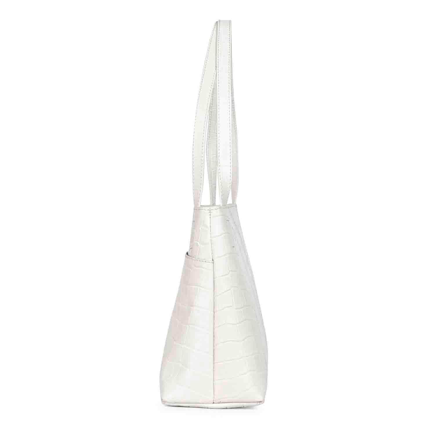 Favore White Leather Structured Handheld Bag SaintG India