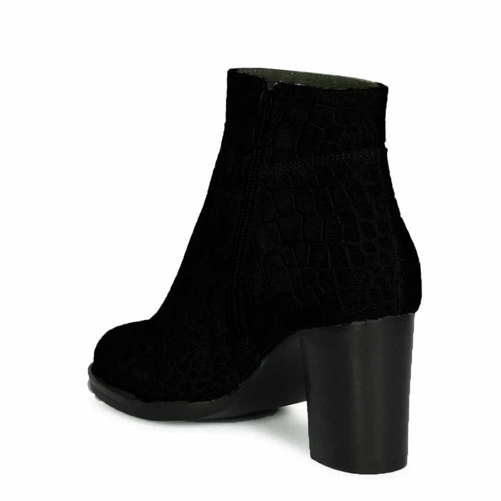 Saint Fayette Black Suede Croco Print Leather Ankle Boots