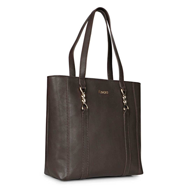 Favore  Dark Chocolate   womens Leather Shopper Tote Bag