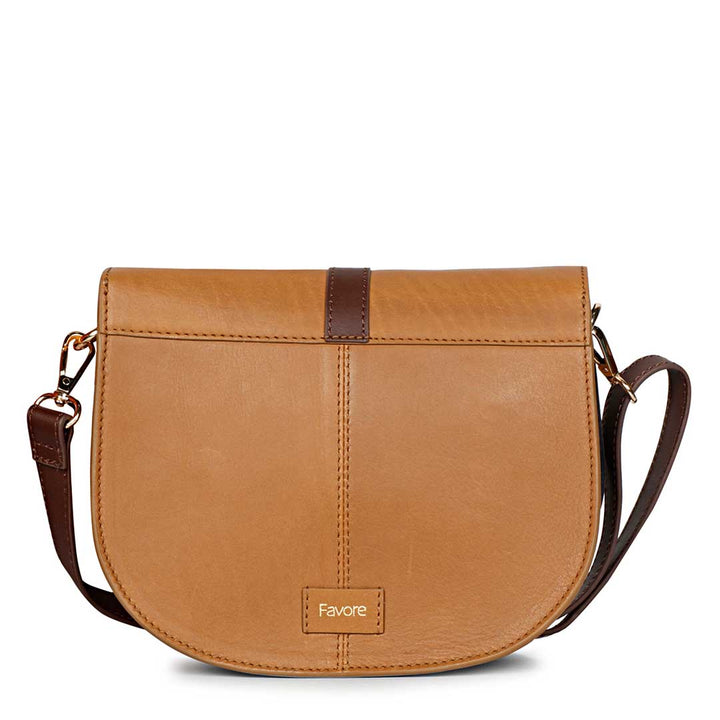 Favore Women Tan Leather Saddle Bags