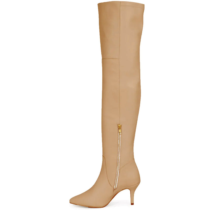 Saint Brigitte Beige Stretch Napa Thigh High Boots