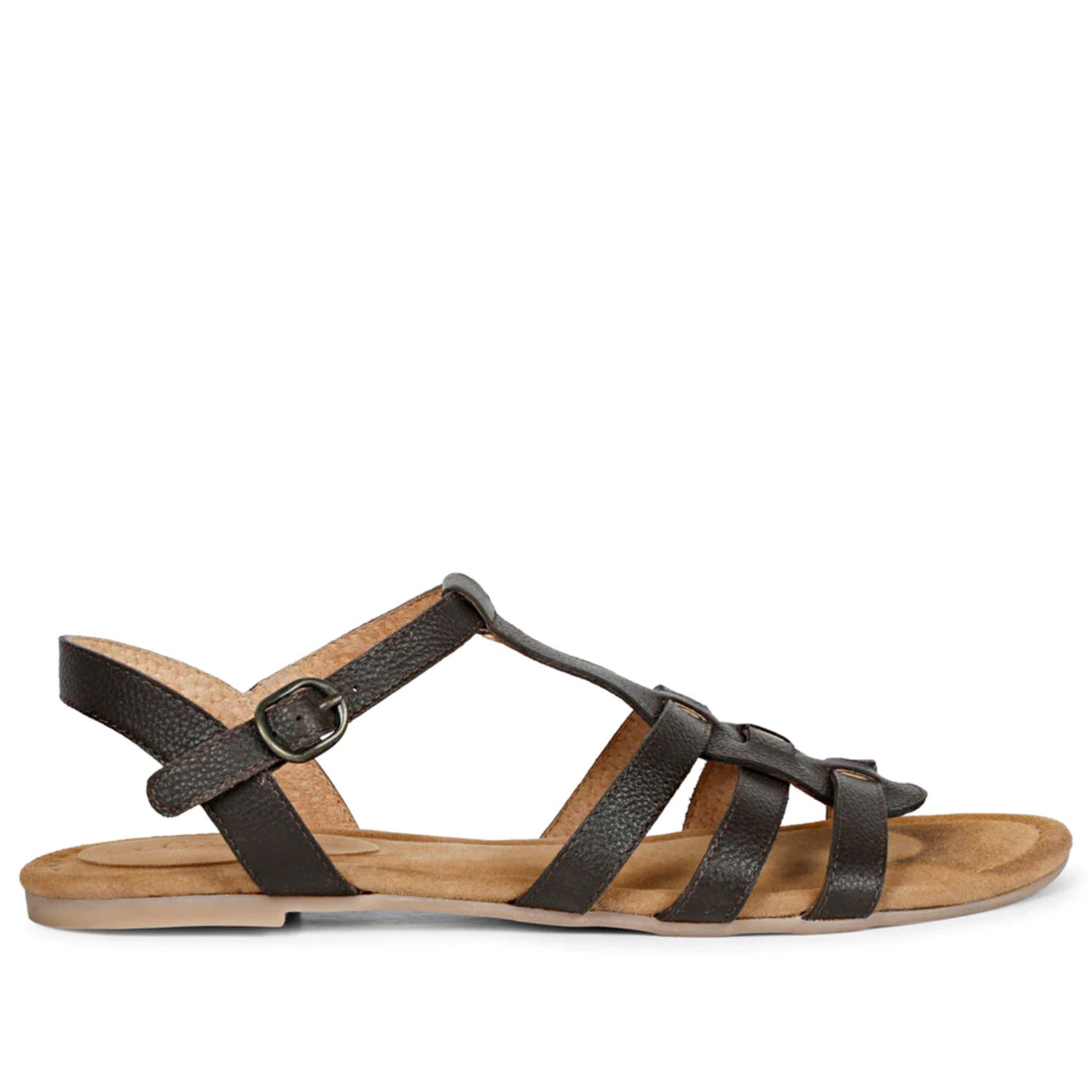 Sara Black Leather Flat Sandals – bugatti Shoes India