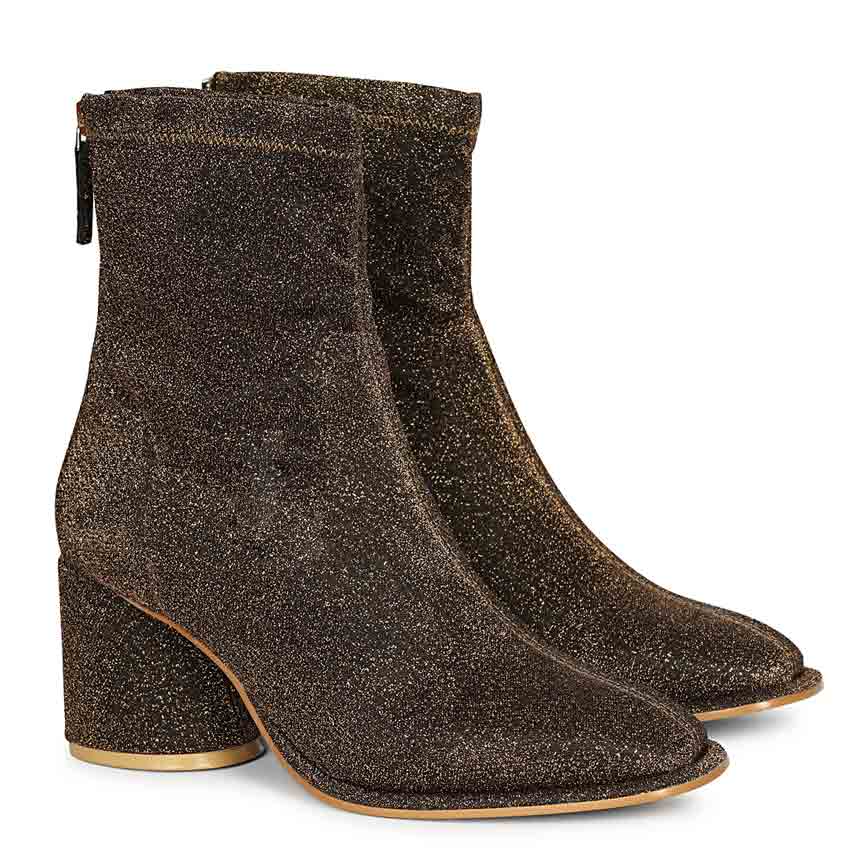 Saint Saveria Bronze Metallic Stretch Fabric Ankle Boots