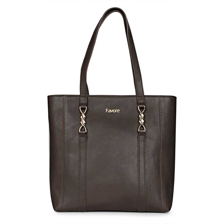 Favore  Dark Chocolate   womens Leather Shopper Tote Bag