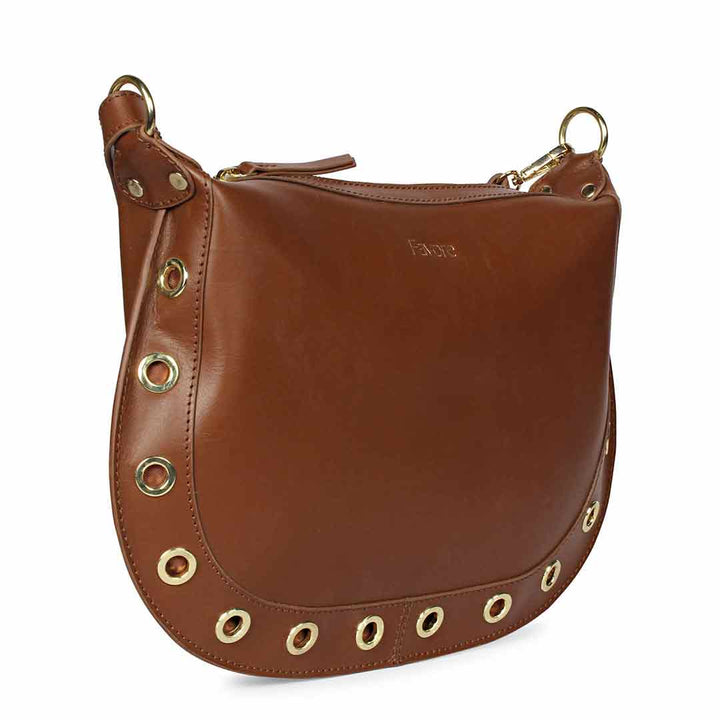 Favore Brown Women Leather Structured Sling Bag