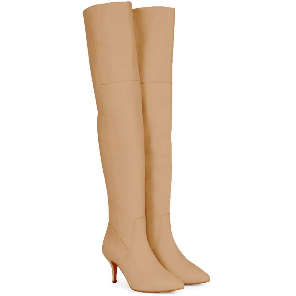 Saint Brigitte Beige Stretch Napa Thigh High Boots