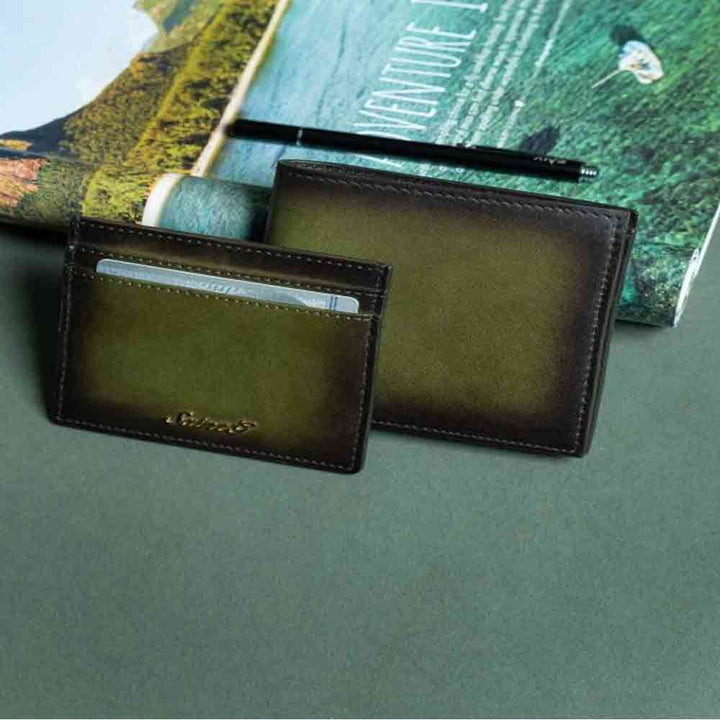 Olive Italian Leather Men's Wallet Set