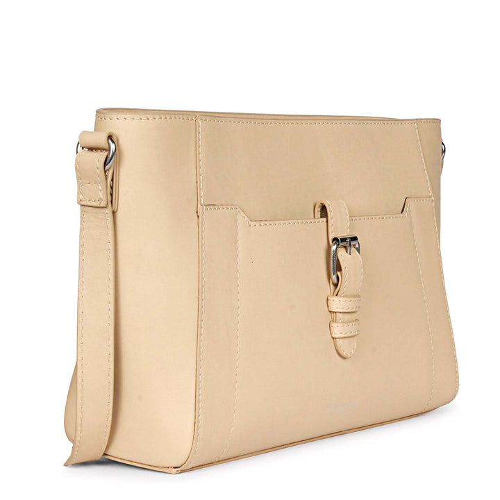 Favore Beige Women Leather Structured Sling Bag