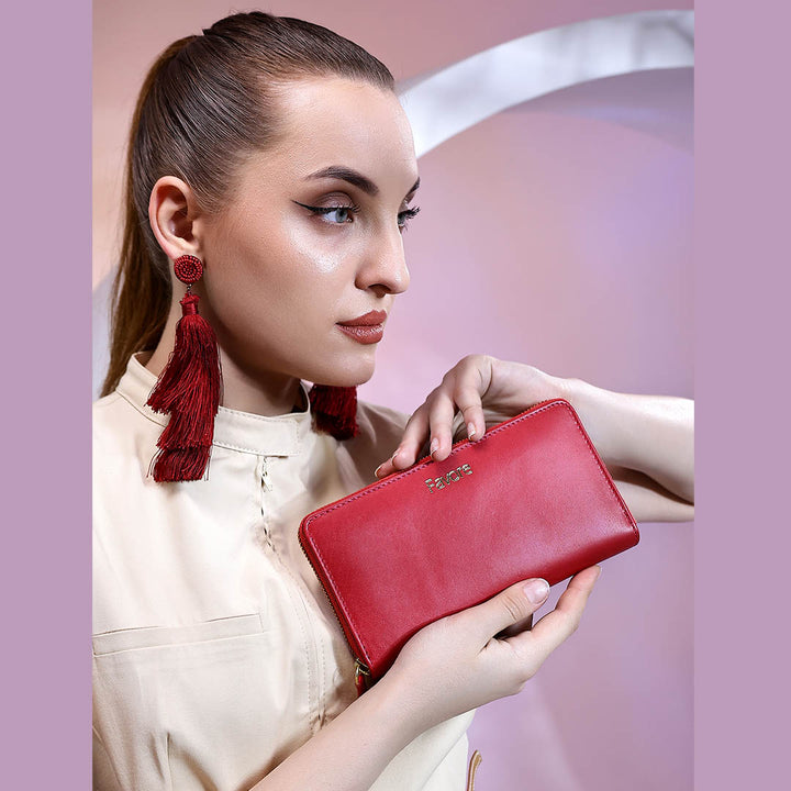 Favore Red Leather Purse Clutches