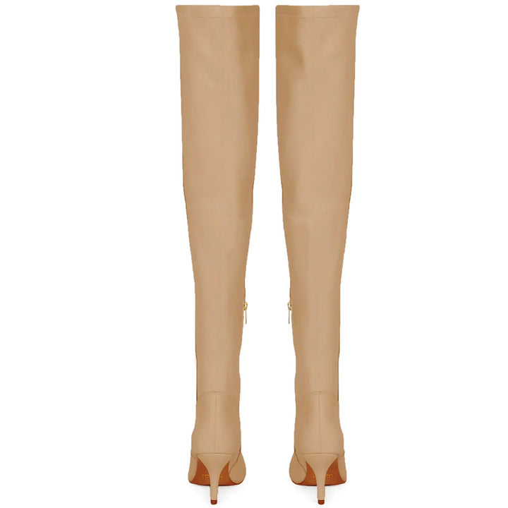 Saint Brigitte Beige Stretch Napa Thigh High Boots