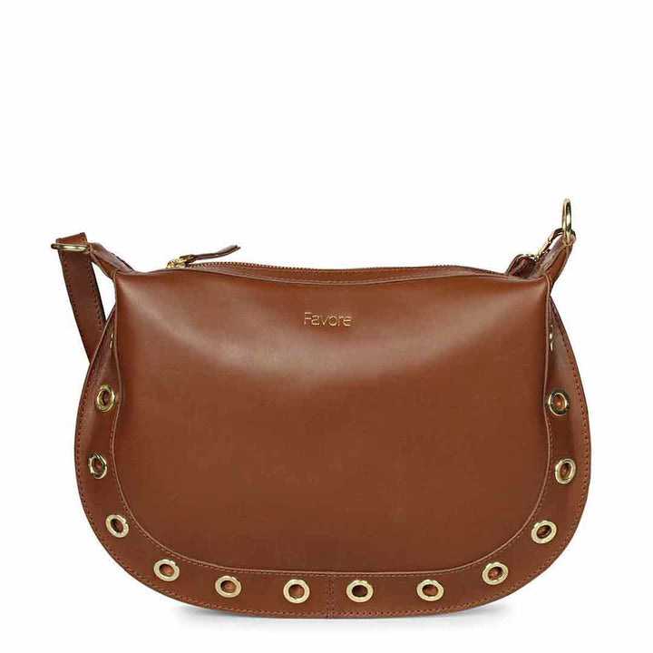 Favore Brown Women Leather Structured Sling Bag