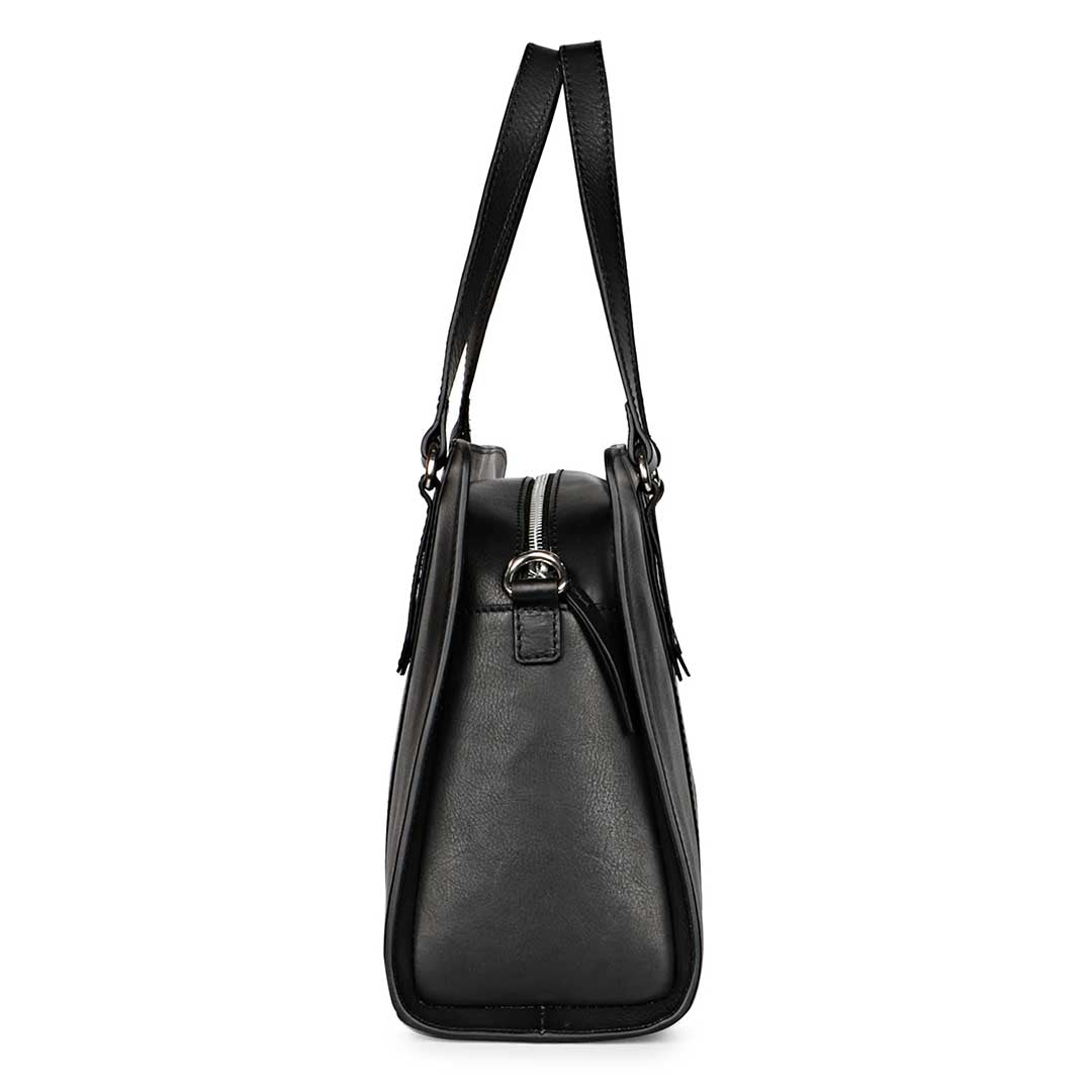 Favore Black Leather Women Satchel Bags