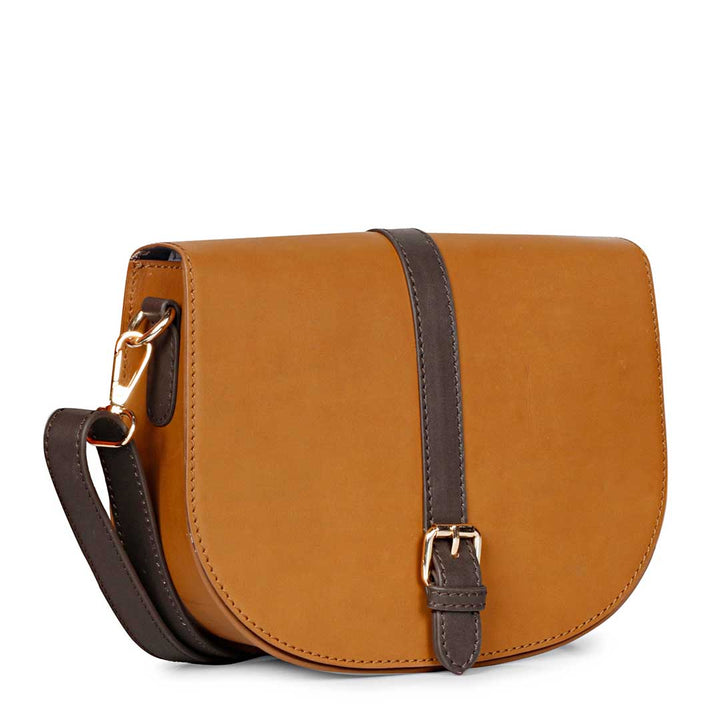 Favore Women Dark Tan Leather Saddle Bags