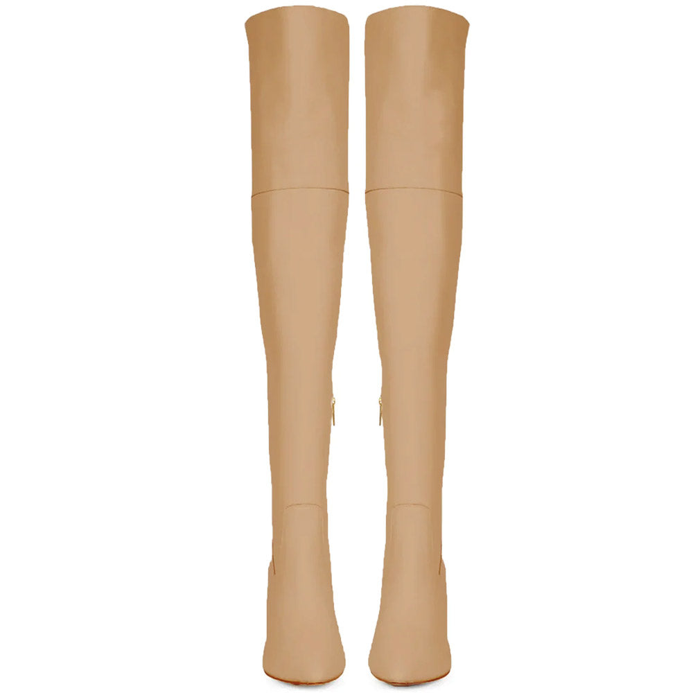 Saint Brigitte Beige Stretch Napa Thigh High Boots