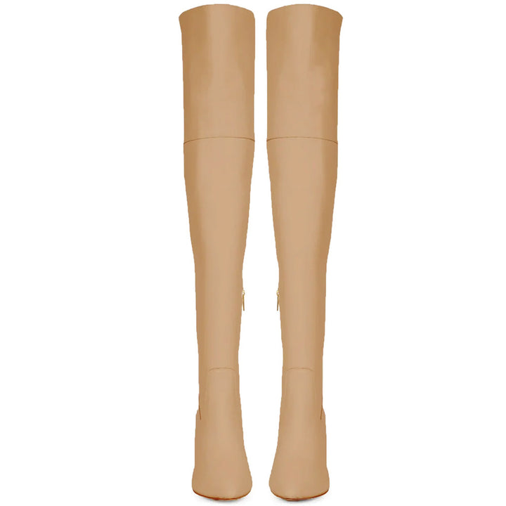 Saint Brigitte Beige Stretch Napa Thigh High Boots