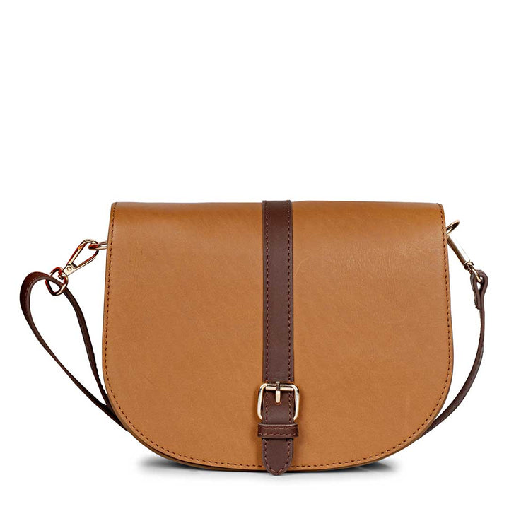 Favore Women Tan Leather Saddle Bags