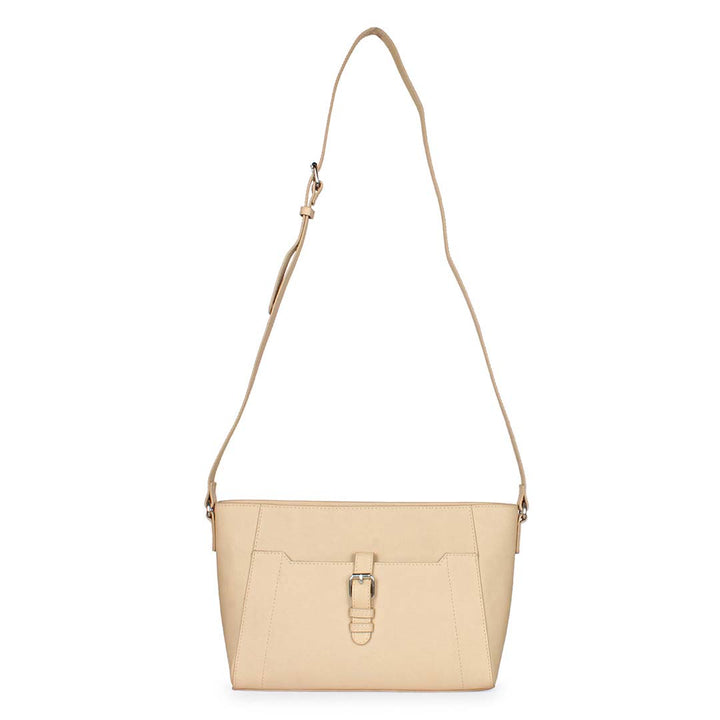 Favore Beige Women Leather Structured Sling Bag