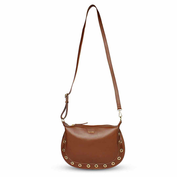 Favore Brown Women Leather Structured Sling Bag