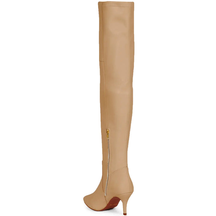 Saint Brigitte Beige Stretch Napa Thigh High Boots