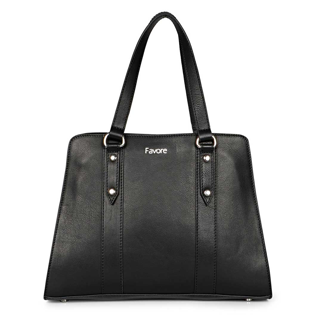 Favore Black Leather Women Satchel Bags