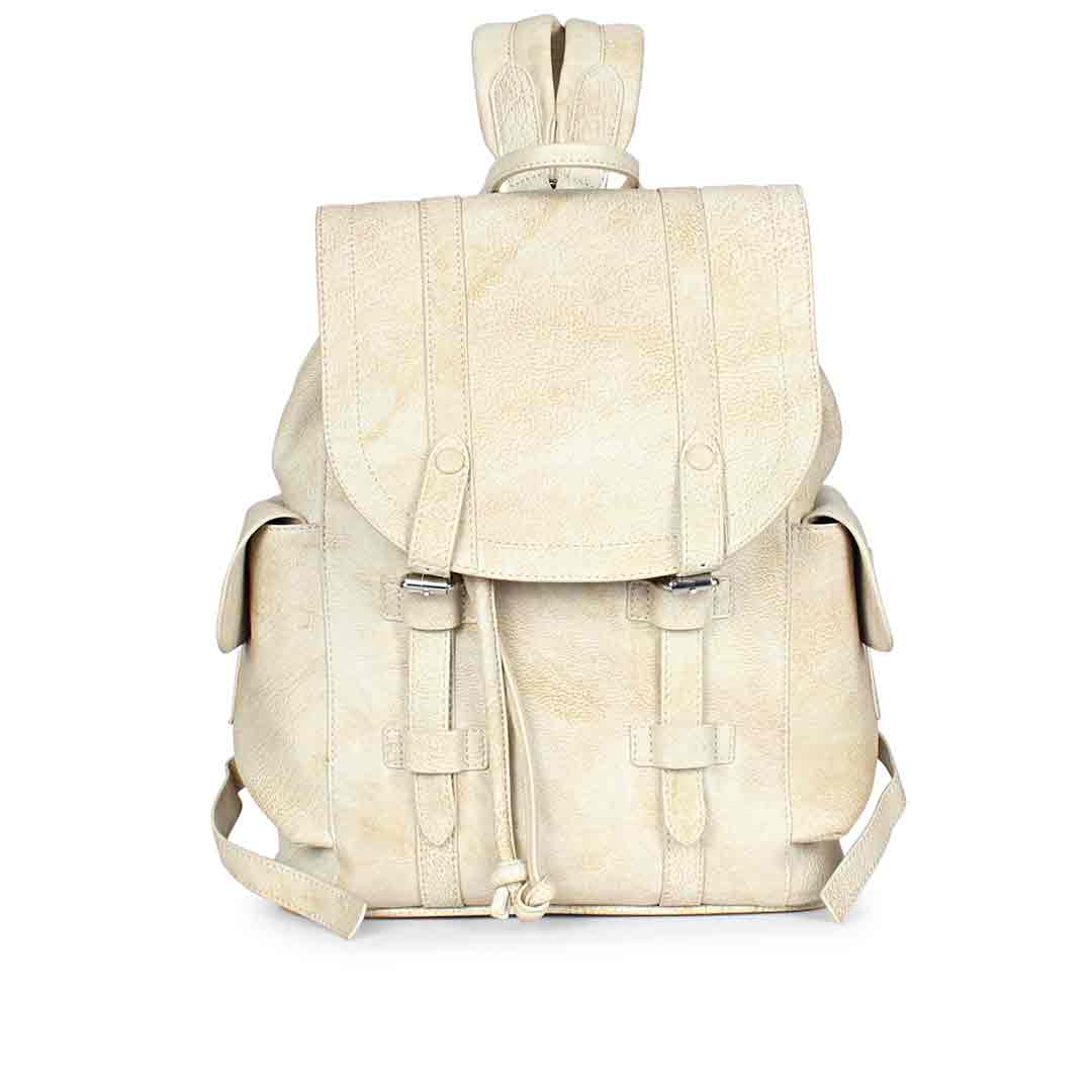 Capri Beige Leather Oversized Structured Backpacks