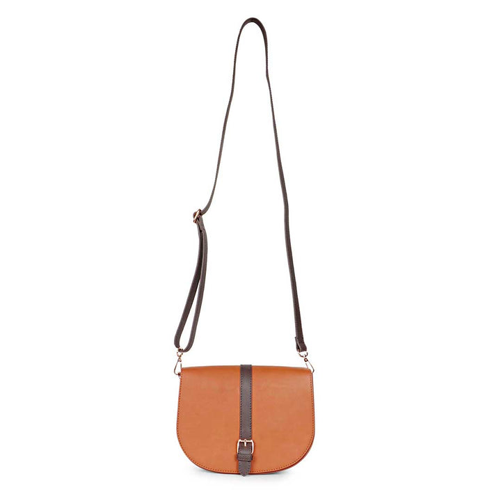 Favore Women Brown Leather Saddle Bags