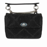 Alayna Black Leather Crystal Shoulder Bags With Detachable Handel