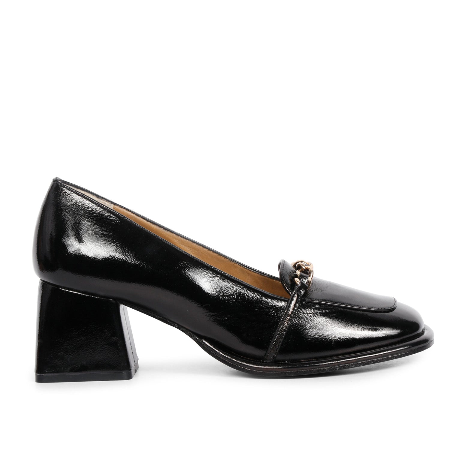 Black patent leather outlet block heel pumps