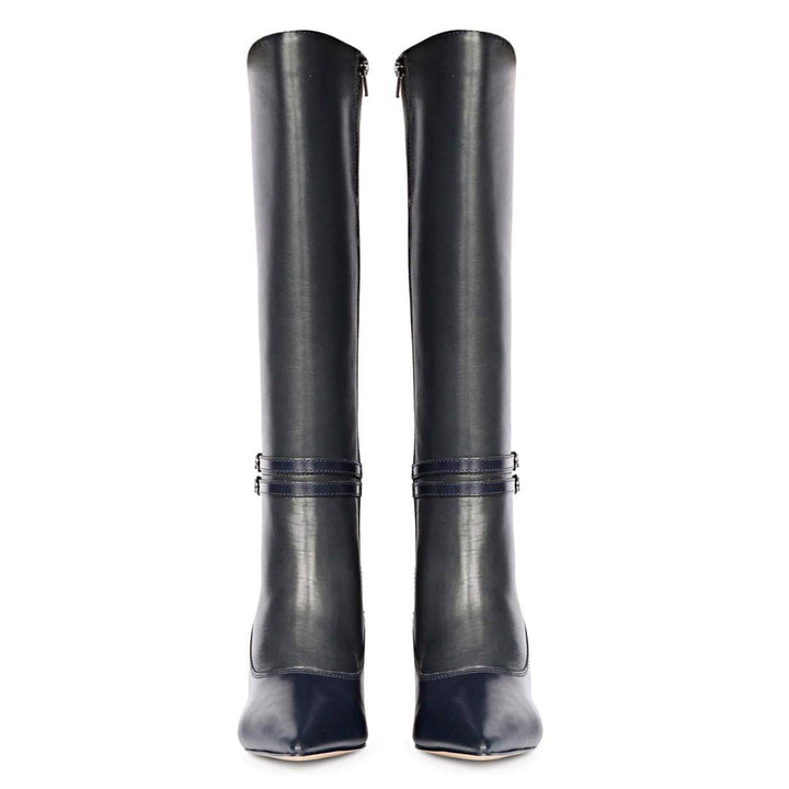 Saint Rey Buckle Decor Black & Blue Leather Long Boots