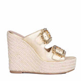 Saint Floriana Stone Embellished Gold Metallic Leather Wedge