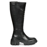 Eloïse Black Leather Lug Sole Long Boots