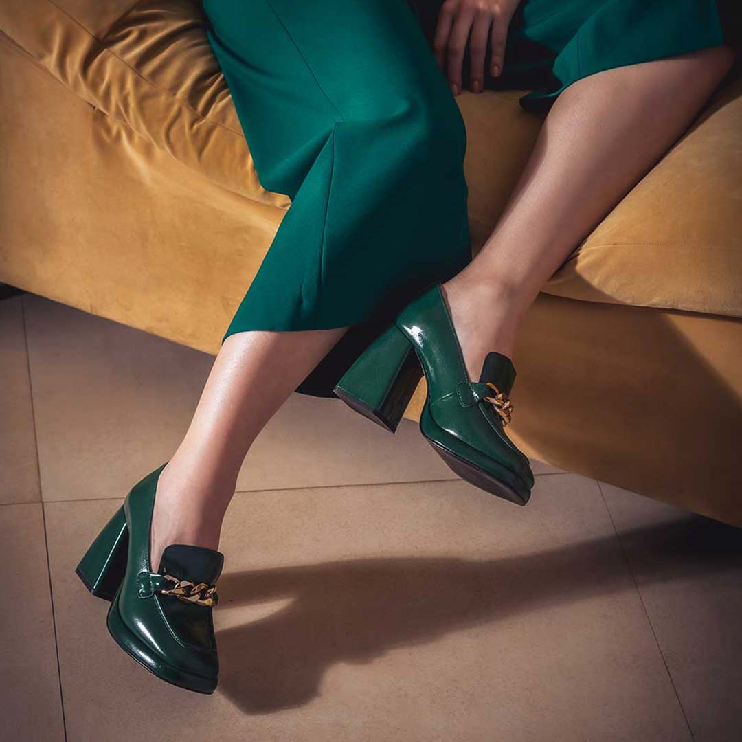 Saint Benoîte Green Patent Leather Handcrafted Moccasins