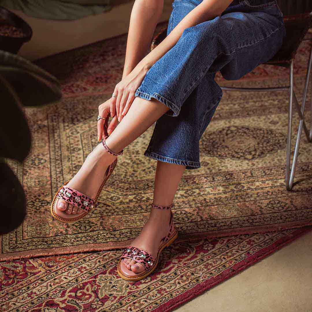 Saint Izola Stone Pink Leo Print Leather Sandals