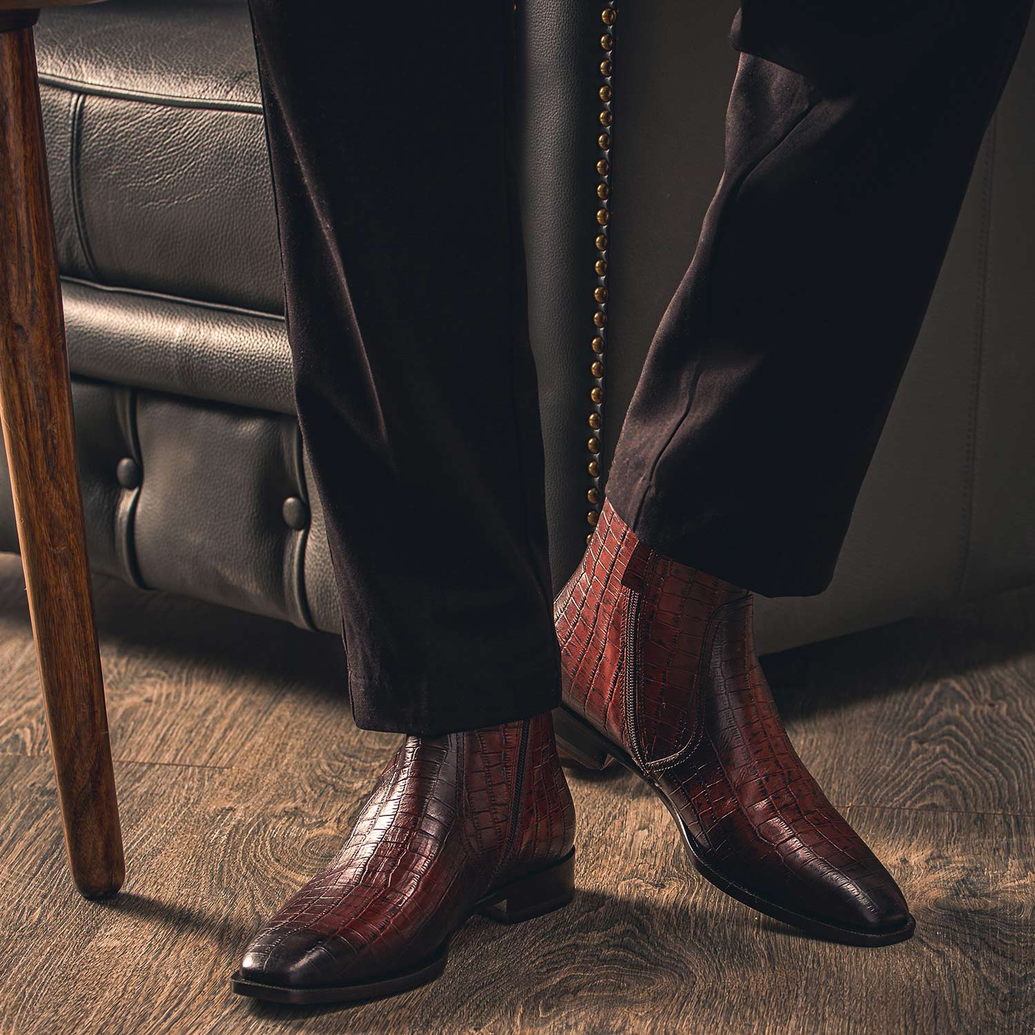 Saint Umberto Brown Croco Embossed Leather High Ankle Boot