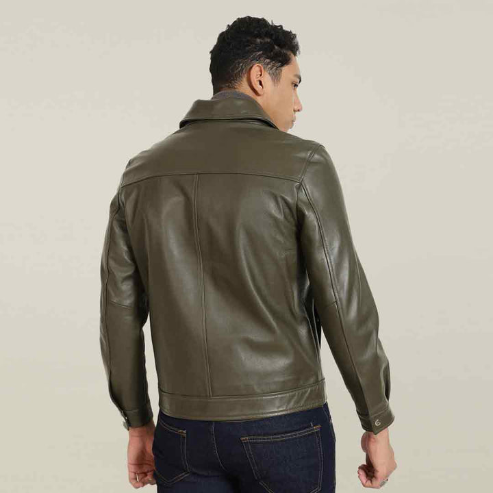 Saint Ruben Olive Leather Men's Jacket With Collars