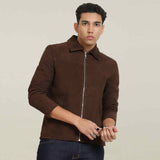 Saint Aris Chocolate Suede Leather Men's Jacket With Collars