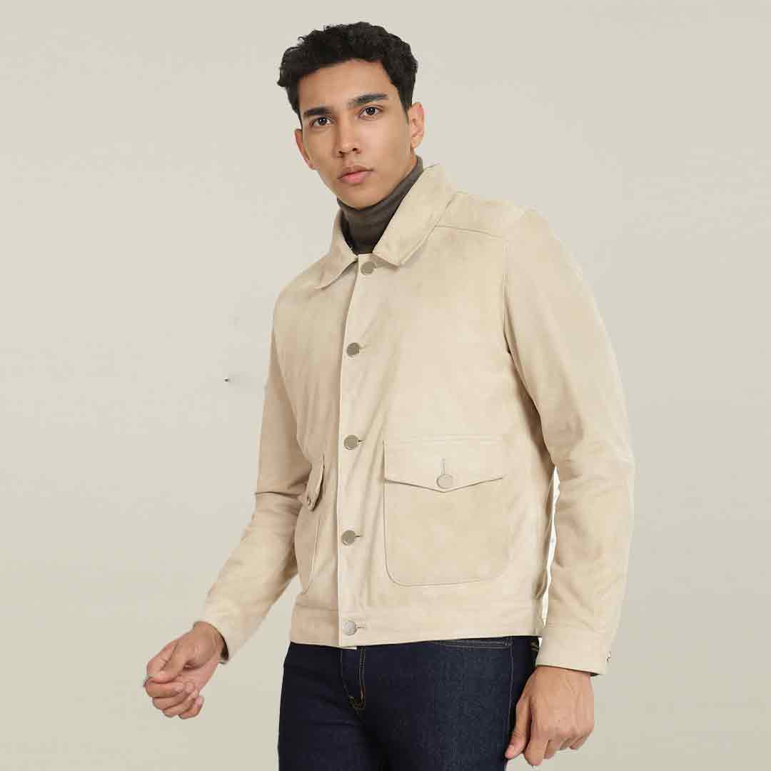 Saint Boris Offwhite Leather Men's Jacket With Collars