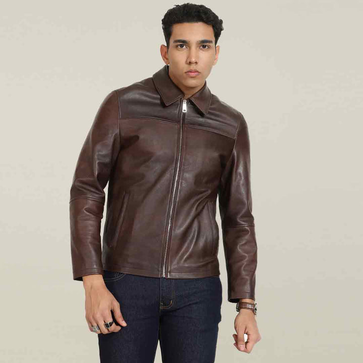 Saint Jory Chest Nut Leather Men's Jacket