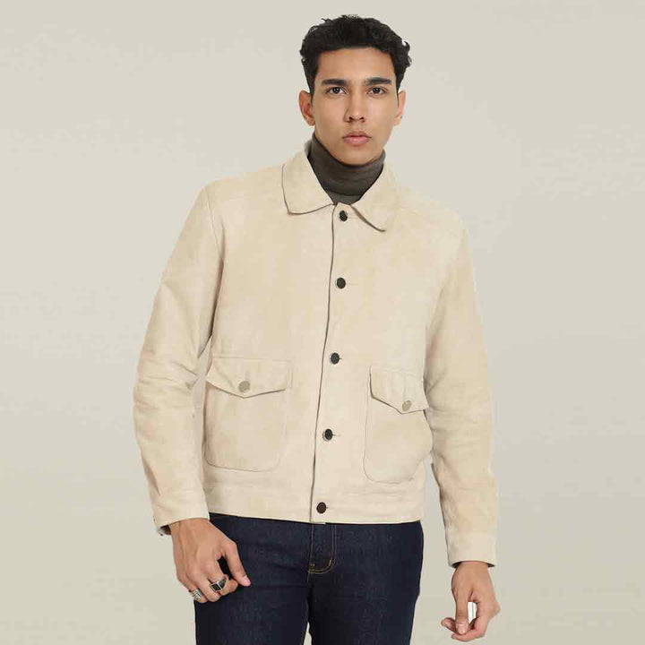 Saint Boris Offwhite Leather Men's Jacket With Collars