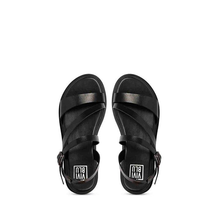 ViviBlu Black Leather Flat Sandals