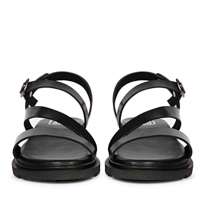 ViviBlu Black Leather Flat Sandals