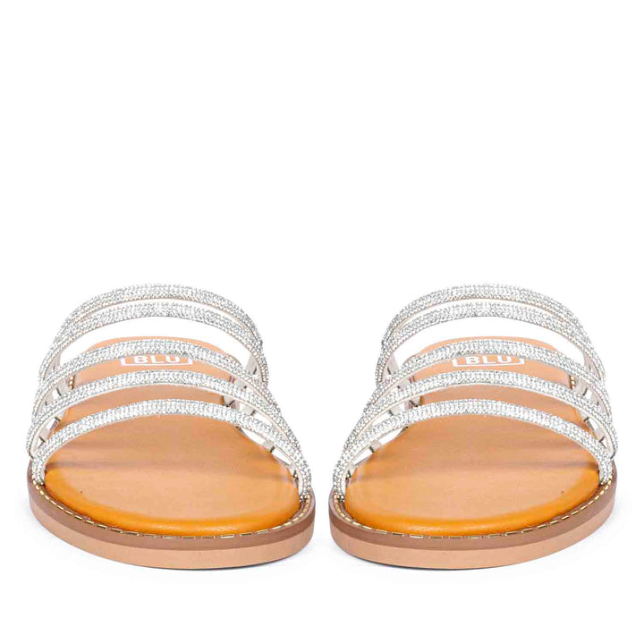 ViviBlu Musturd Leather Flat Sandals Embellished With White Straps